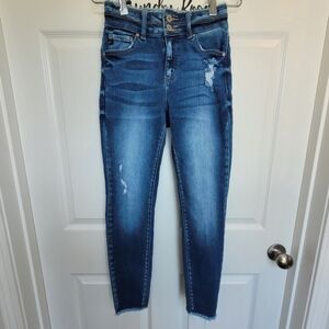 Kancan Mid Rise Skinny Raw hem Blue Denim Jeans Juniors Size 3